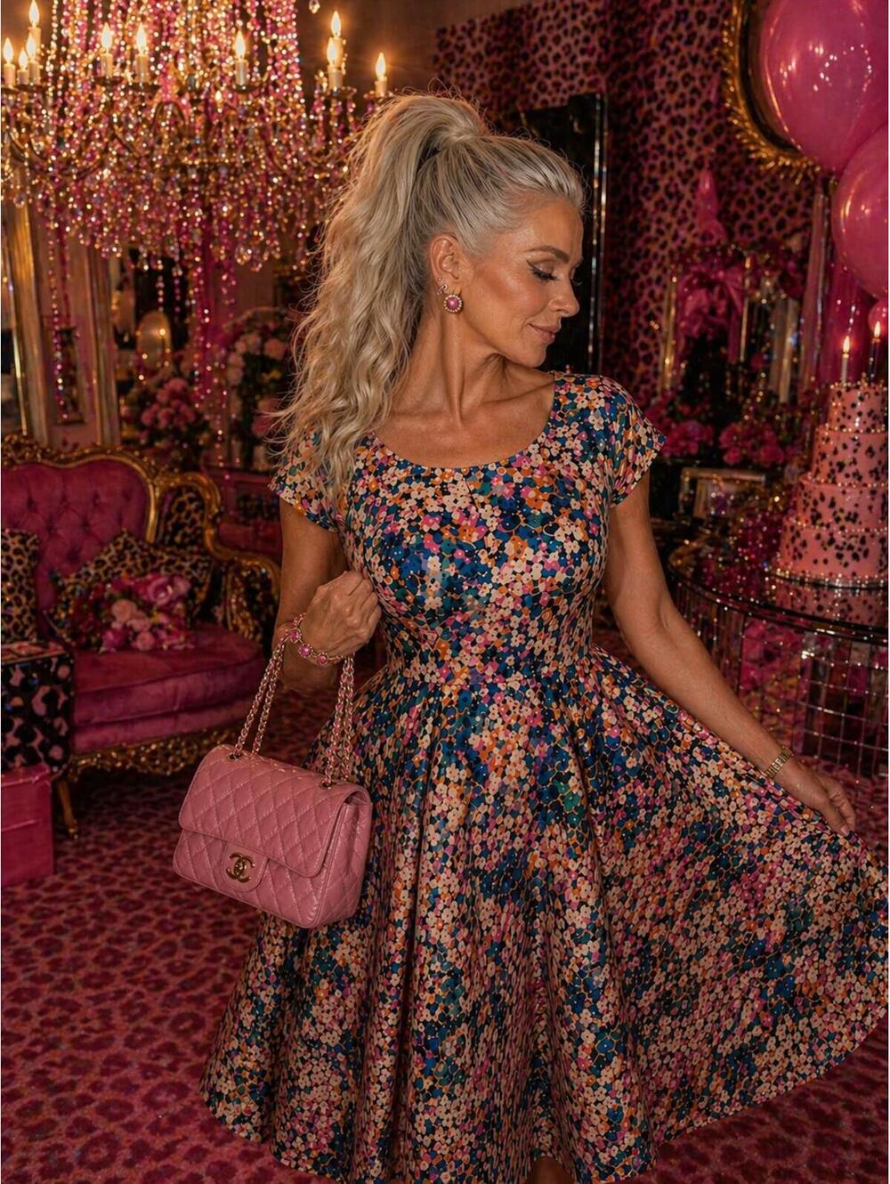 Betsey Johnson Y2K Floral Party Dress Fit Flare Sz 14